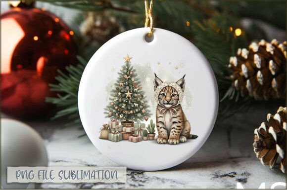 Baby Bobcat Christmas Ornament PNG & Illustrations