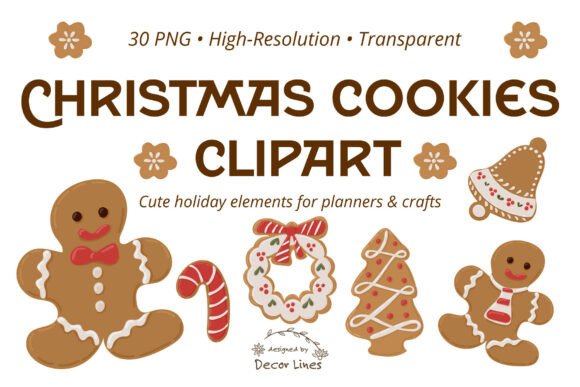 Christmas Cookies Clipart: 30 PNG Illustrations