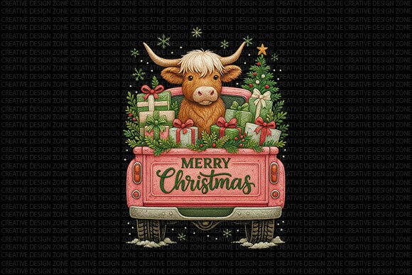 Christmas Cow Truck PNG: Festive Illustrations