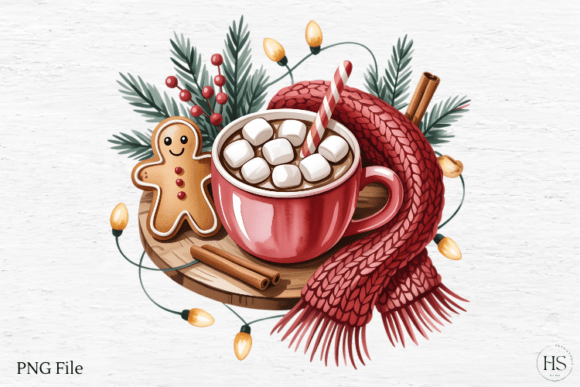 Christmas Hot Cocoa, Gingerbread Cocoa Illustrations