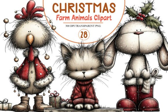 Farm Animals Christmas Clipart: Festive Illustrations