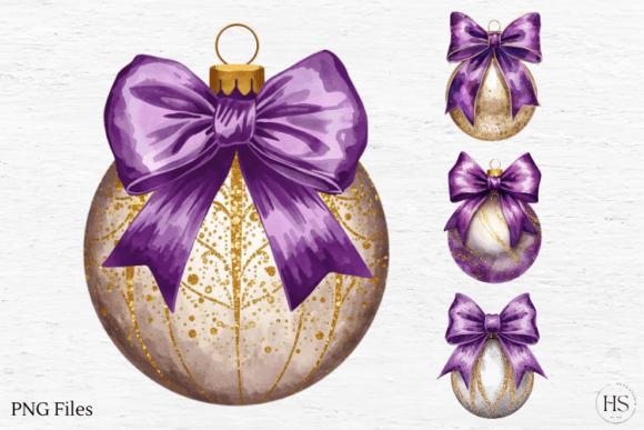 Lavender Christmas Ball Golden Christmas Illustrations
