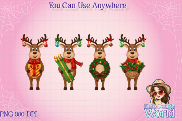 Merry Christmas Reindeer Clipart PNG: Editorial Illustrations