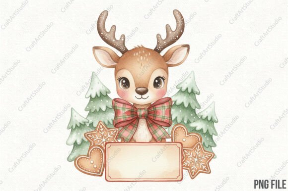 Personalized Kids Christmas Reindeer Png Illustrations