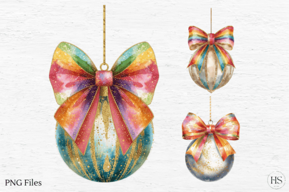 Rainbow Christmas Ball, Golden Christmas Illustrations