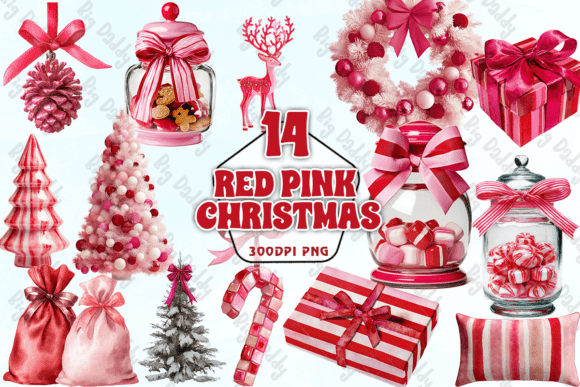 Red Pink Christmas PNG: Festive Illustrations