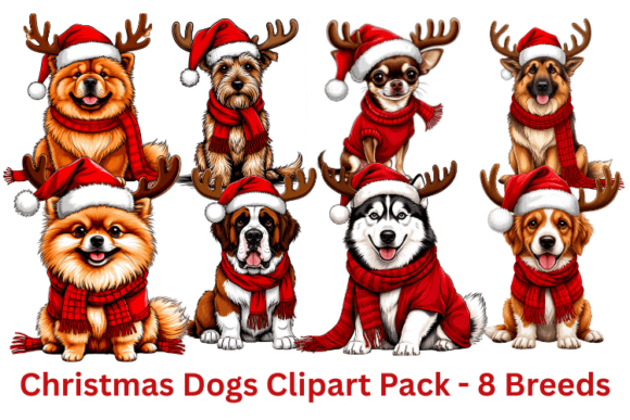 Review: Christmas Dogs Clipart Pack - 8 Breeds Illustrations