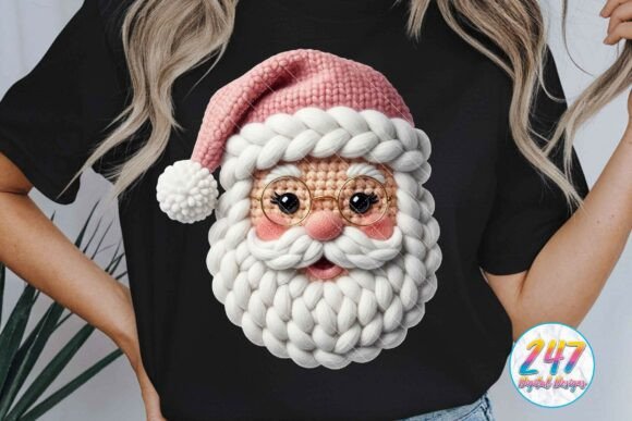 Santa Pink Crochet Yarn Christmas Knit Illustrations